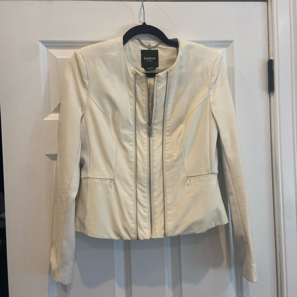 Bebe white leather jacket